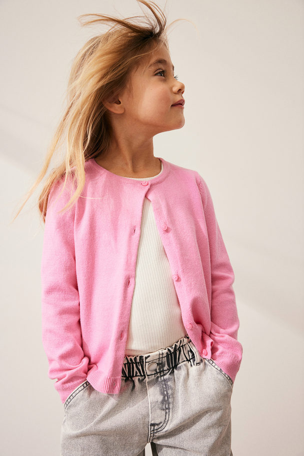 H&M Fine-knit Cotton Cardigan Pink