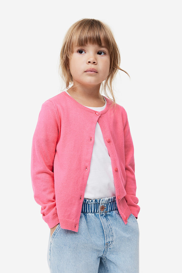 H&M Fine-knit Cotton Cardigan Bright Pink