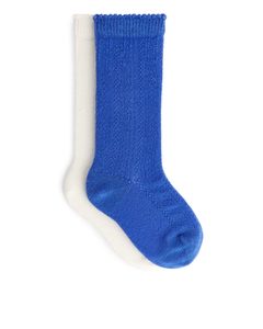Pointelle-Socken, 2 Paar Blau/Weiß