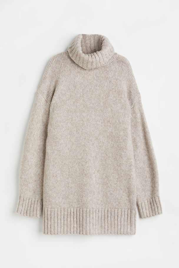H&M Knitted Polo-neck Dress Light Beige