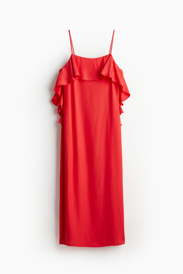 H&M Slip In-kjole Med Flæsekant Rød