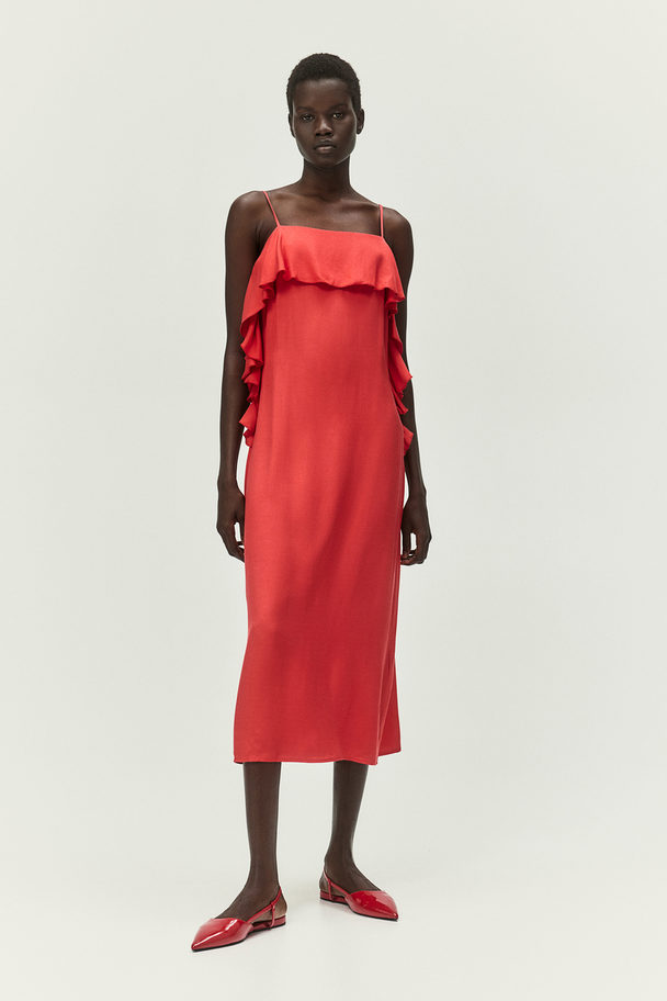 H&M Slip In-kjole Med Flæsekant Rød