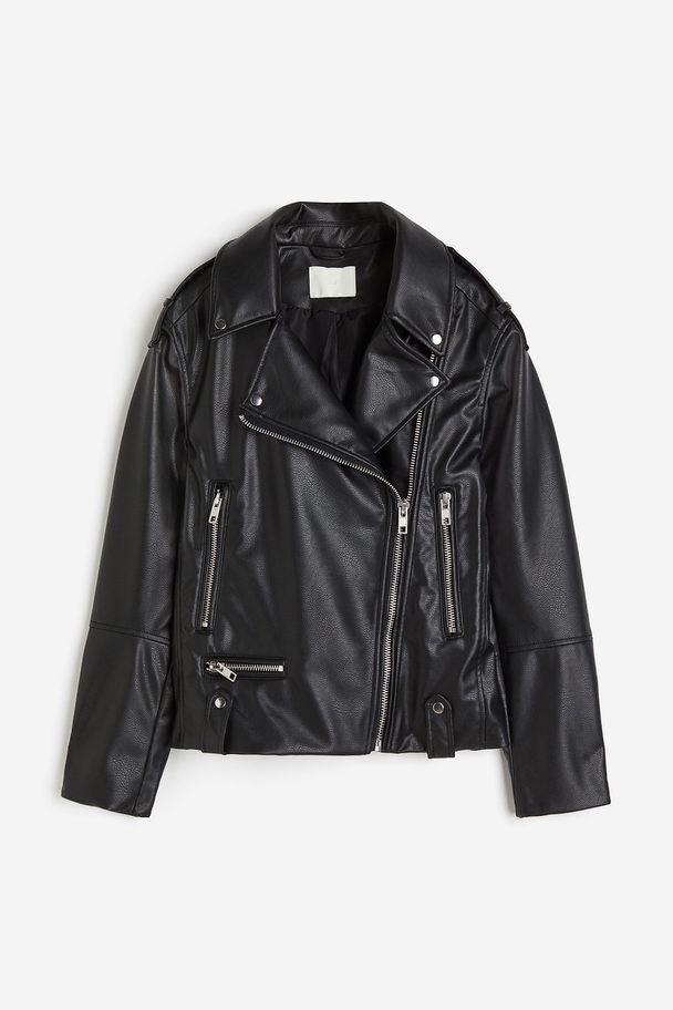 H&M Coated Biker Jacket Black