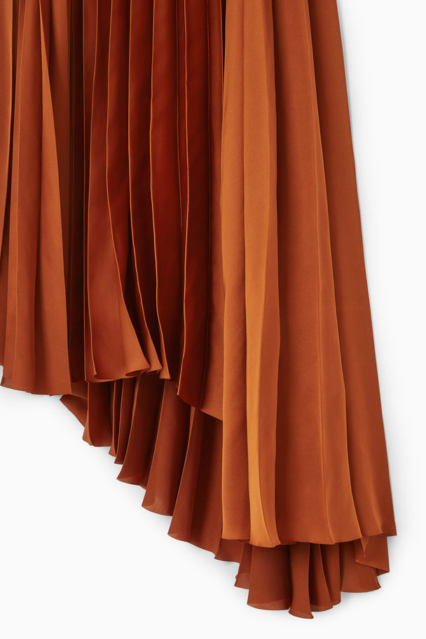 COS Asymmetric Pleated Midi Skirt Orange