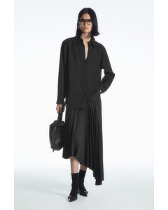 Asymmetric Pleated Midi Skirt Black