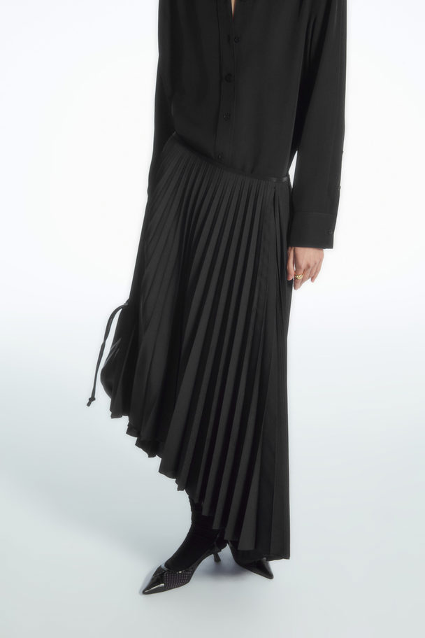 COS Asymmetric Pleated Midi Skirt Black