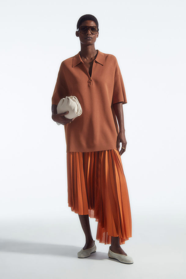 COS Asymmetrisk Plisseret Midi-nederdel Orange