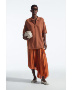 Asymmetric Pleated Midi Skirt Orange