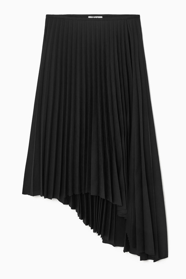 COS Asymmetric Pleated Midi Skirt Black