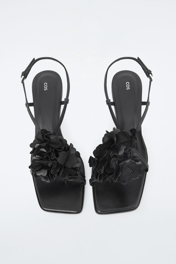 COS Detachable-flower Kitten-heel Sandals Black