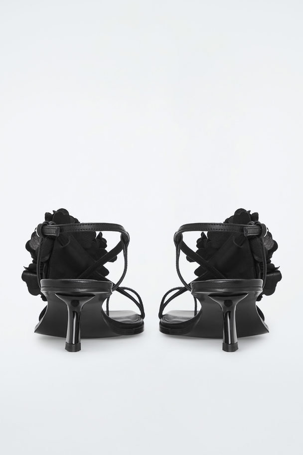 COS Detachable-flower Kitten-heel Sandals Black