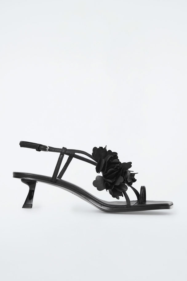 COS Detachable-flower Kitten-heel Sandals Black