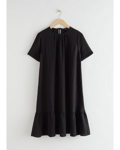 A-line Ruffled Mini Dress Black