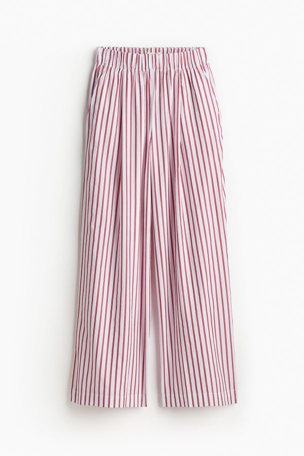 H&M Wide Cotton Trousers White/red Striped