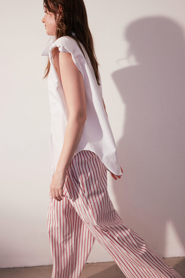 H&M Wide Cotton Trousers White/red Striped