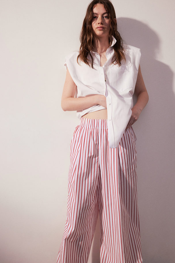 H&M Wide Cotton Trousers White/red Striped