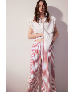 Wide Cotton Trousers White/red Striped