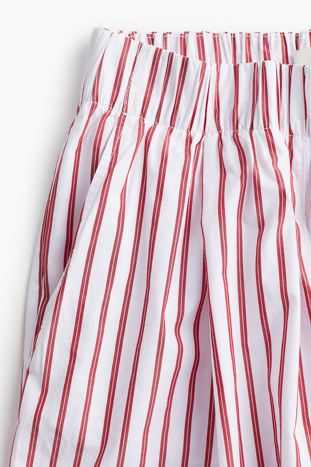 H&M Wide Cotton Trousers White/red Striped