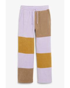 Fleece Sweatpants Beige And Purple Colour Block