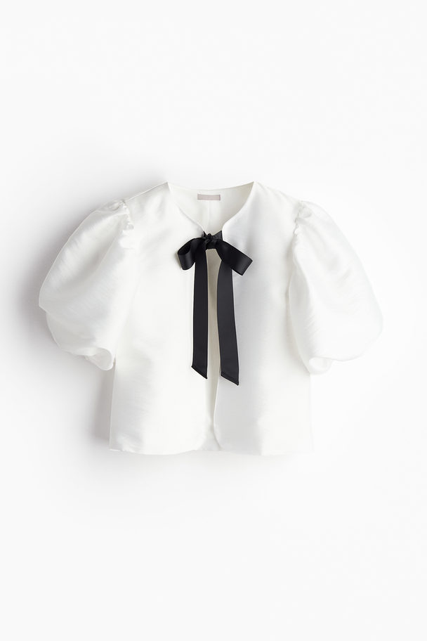 H&M Balloon-sleeved Blouse White