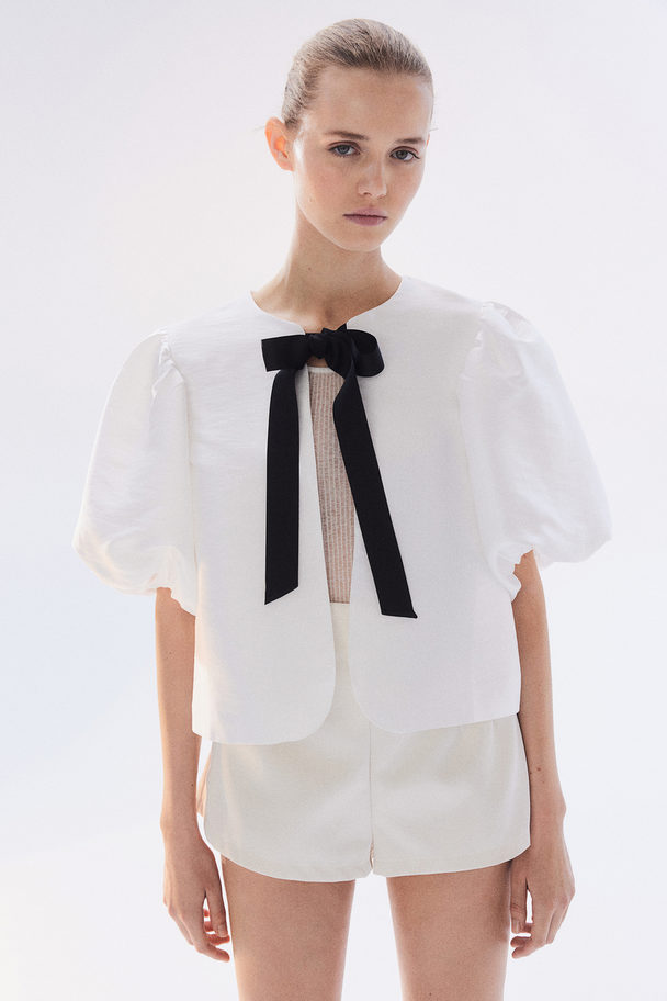 H&M Balloon-sleeved Blouse White