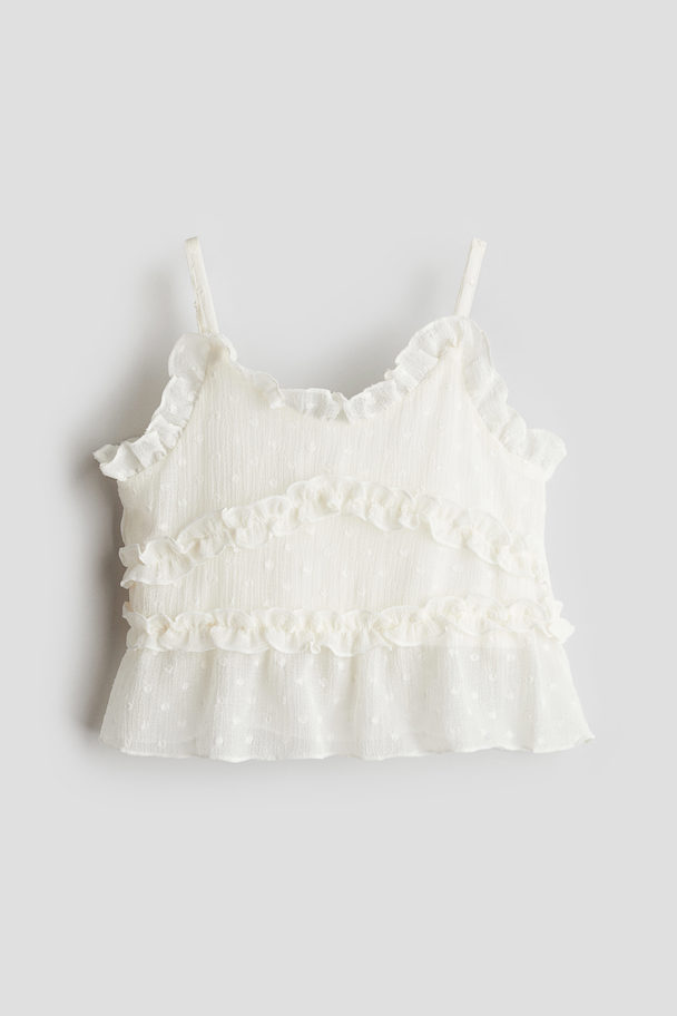 H&M Chiffon Strappy Top With Ruffles White/spotted