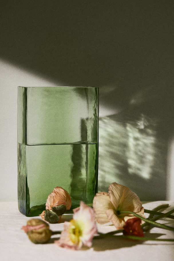 H&M HOME Strukturmønstret Vase I Glas Dyb Grøn