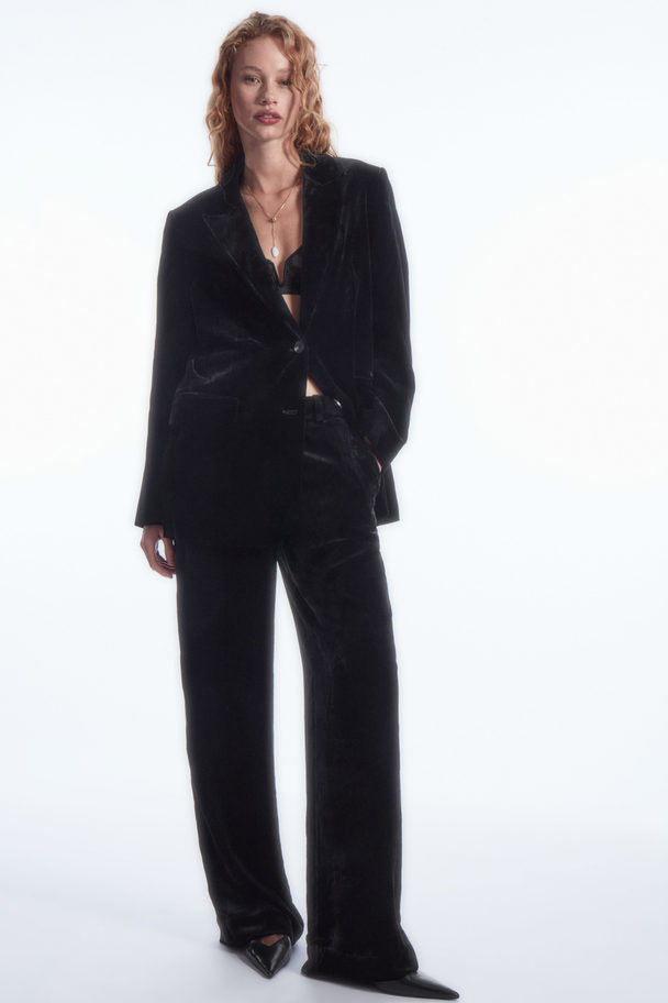 COS Silk-blend Velvet Straight-leg Trousers Black