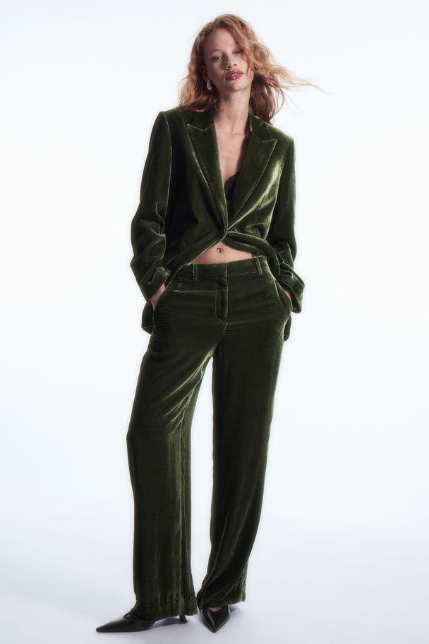 COS Silk-blend Velvet Straight-leg Trousers Dark Green