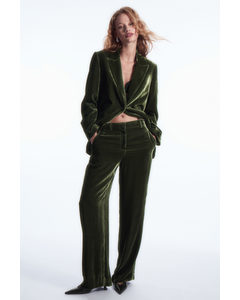 Silk-blend Velvet Straight-leg Trousers Dark Green