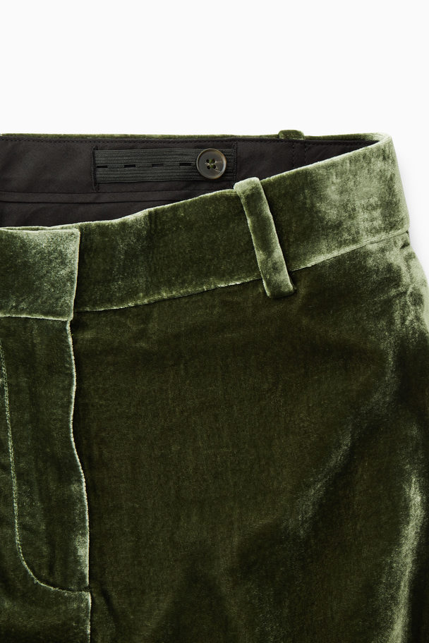 COS Silk-blend Velvet Straight-leg Trousers Dark Green