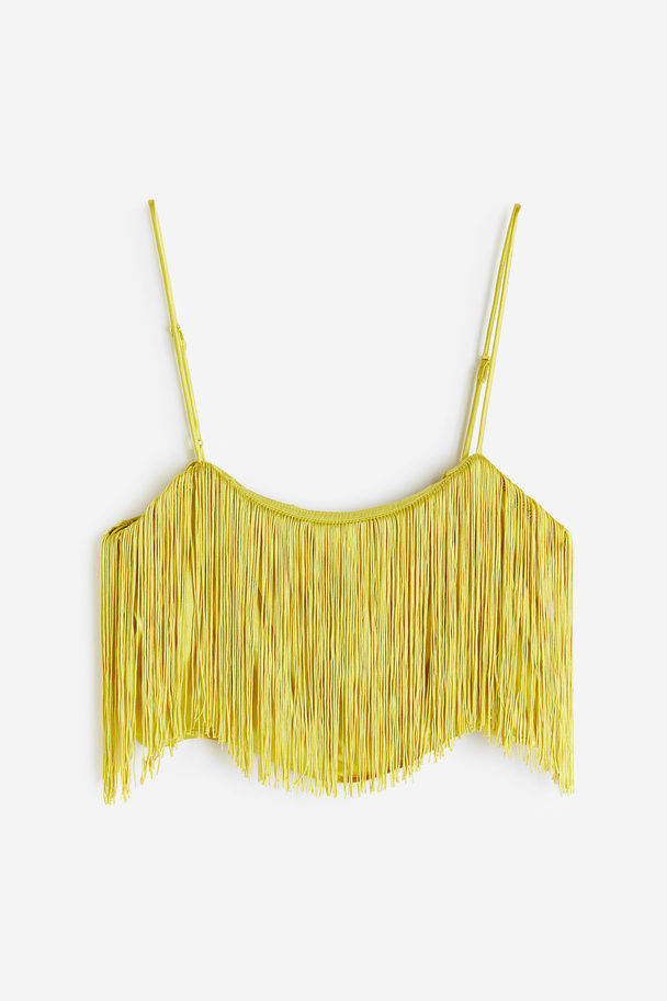 H&M Fringed Satin Cropped Top Yellow