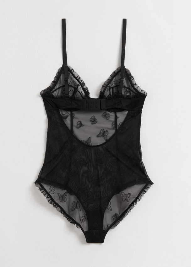 & Other Stories Butterfly Lace Bodysuit Black