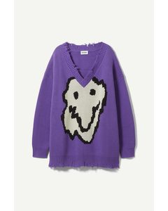 Sugar Oversized Sweater Purple Smiley