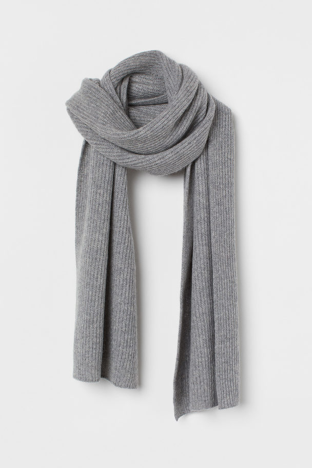H&M Ribbed Cashmere Scarf Grey Marl