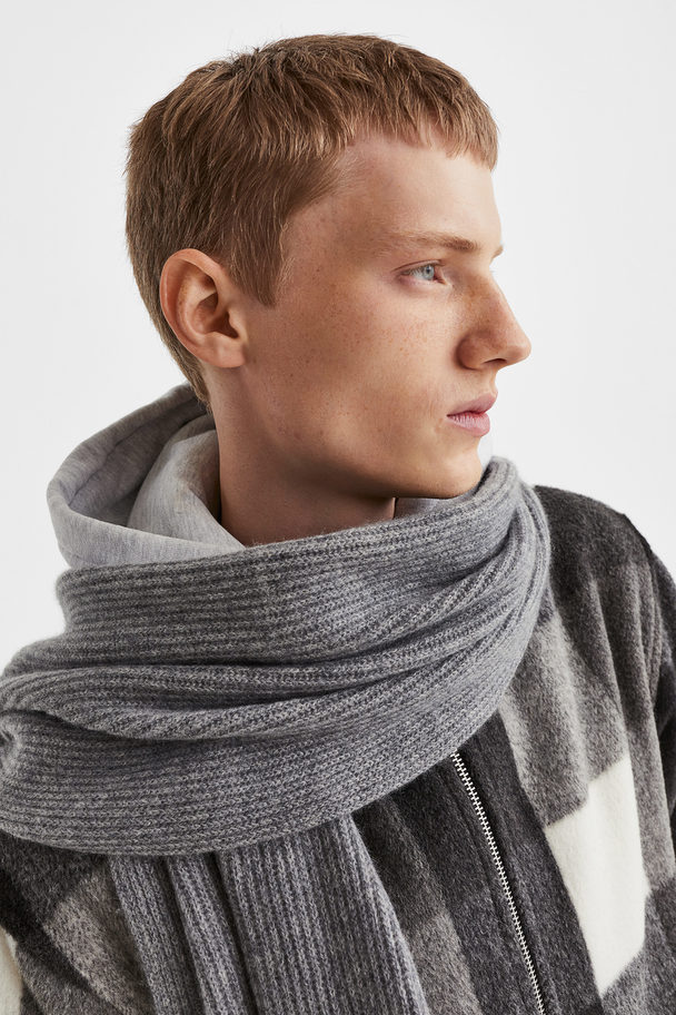 H&M Ribbed Cashmere Scarf Grey Marl