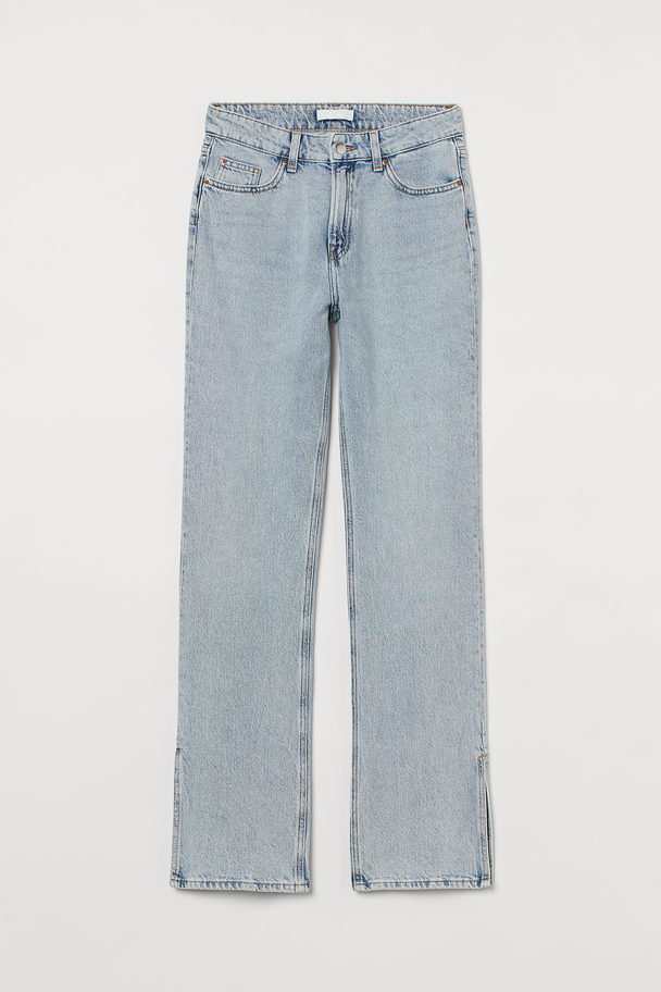 H&M Straight High Split Jeans Licht Denimblauw