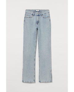 Straight High Split Jeans Lys Denimblå