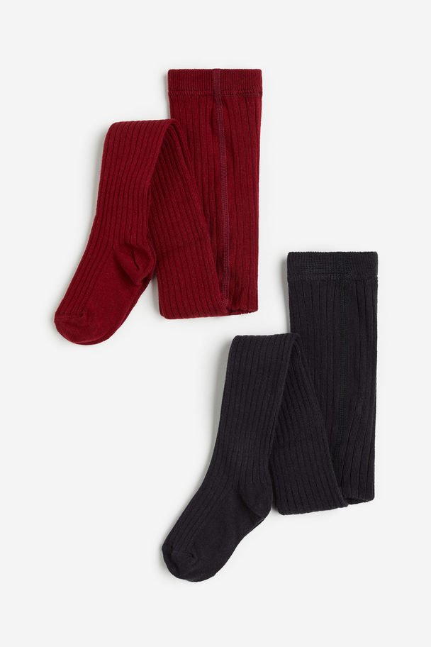 H&M 2 kpl sukkahousuja Tummanpunainen/Tummanharmaa