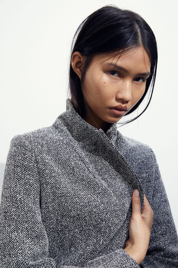 H&M Textured-weave Blazer Grey/salt And Pepper