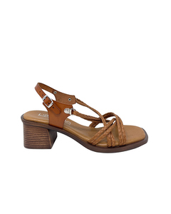 Beta Brown Leather Heeled Sandal With Multicolored Braid