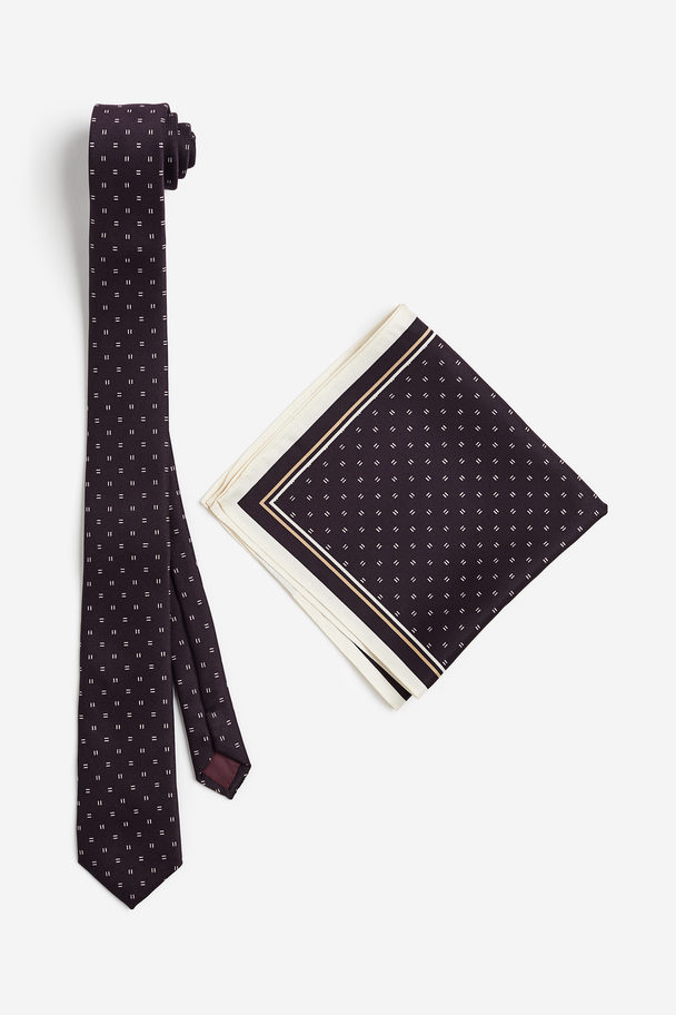 H&M Slips Og Lommetørklæde Mørklilla/mønstret