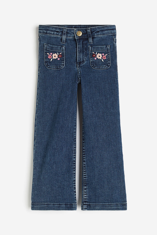 H&M Superstretch Wide Leg Jeans Dark Denim Blue/flowers