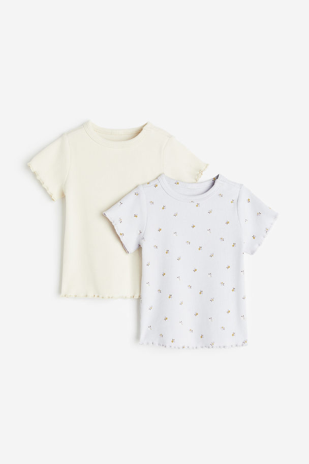 H&M 2-pack Ribbed Tops Light Grey/floral