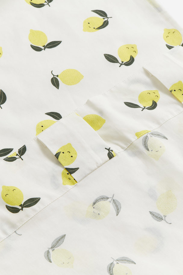 H&M HOME 2-pack Patterned Cotton Curtains White/lemons