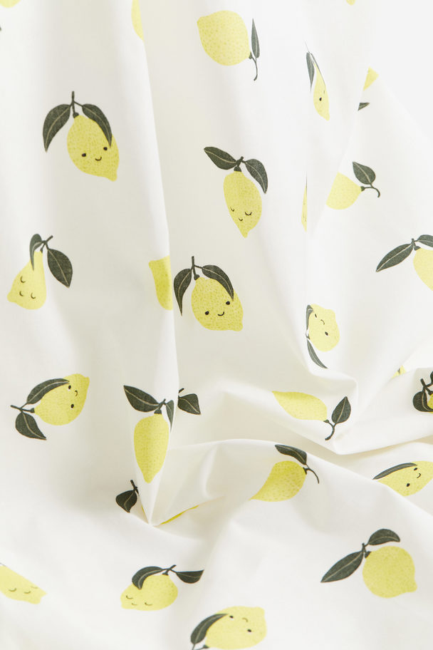 H&M HOME 2-pack Patterned Cotton Curtains White/lemons