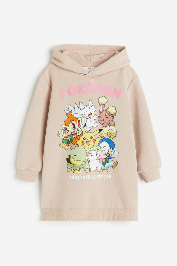 H&M Hooded Sweatshirt Dress Beige/pokémon