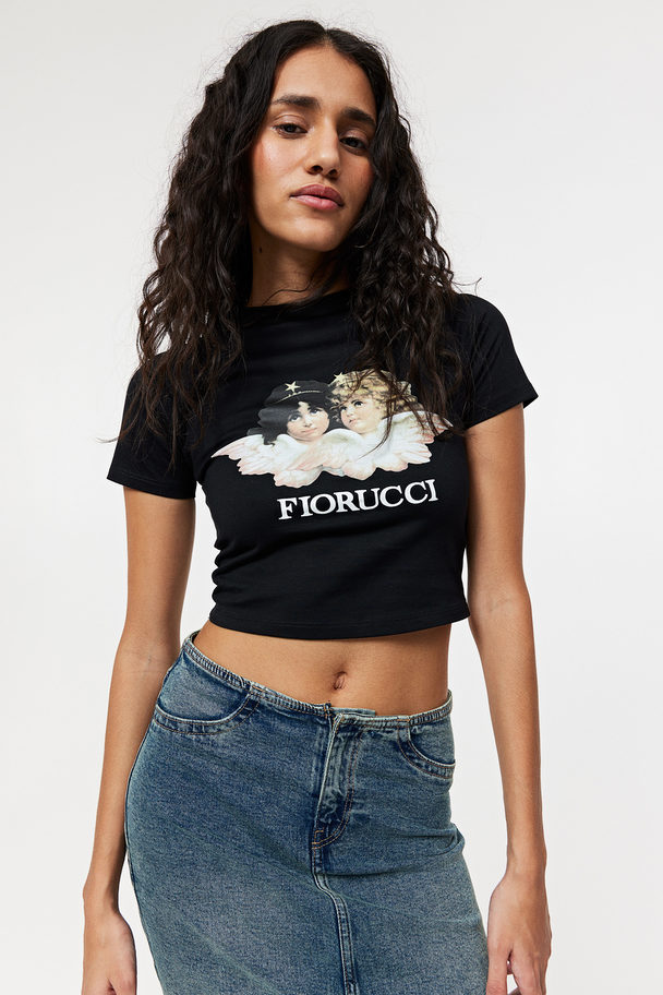 Fiorucci Cropped Angel T-shirt Black Svart