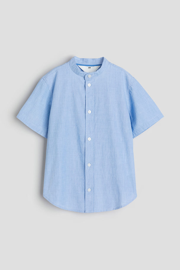H&M Bomullsskjorta Med Murarkrage Ljusblå