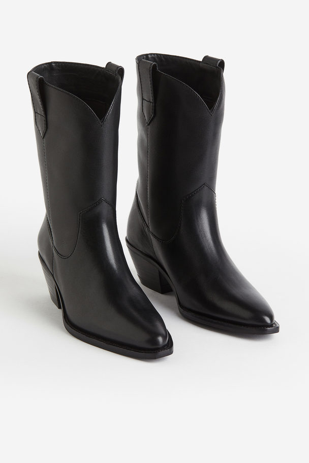 H&M Cowboy Leather Boots Black